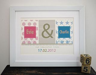 twins personalised new baby print by constantine jo