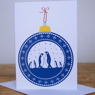 penguin christmas bauble card by sarah dennis design