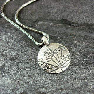 handmade cow parsley silver drop pendant by camali design