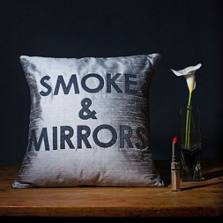 'smoke and mirrors' silk appliqué cushion by liz foster design