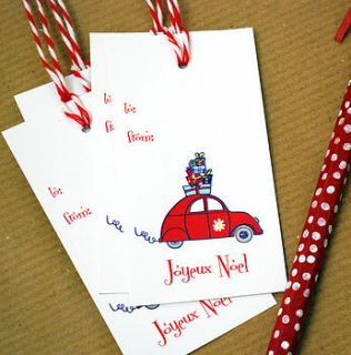 pack of 10 french car christmas gift tags by ten and sixpence