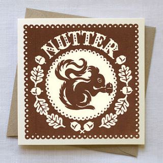 hand printed 'nutter' card by snowdon design & craft
