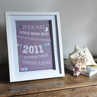 'it's a gull' bespoke birth print by bold bunny