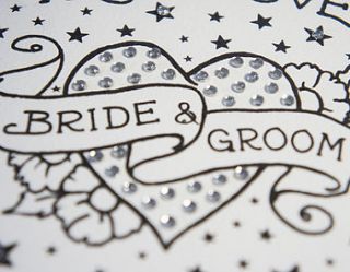 'bride & groom' tattoo print diamante card by spdesign
