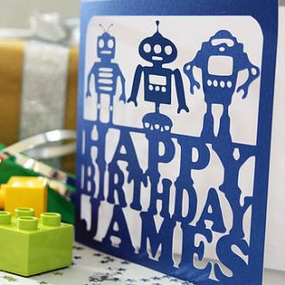 personalised robots birthday card by whole in the middle