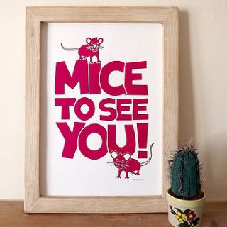 fun art 'mice to see you' screen print by hello dodo