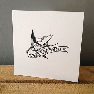 'thank you' swallow design greetings card by have a gander