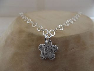 silver textured flower anklet by lucy kemp jewellery