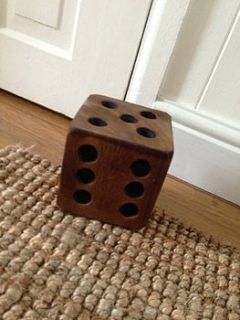 wooden 'dice' door stop by the hiding place