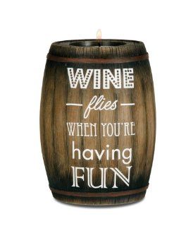 Wine All The Time 22024 Wine Barrel Candle Holder, Having Fun, 5 Inch   Tea Light Holders