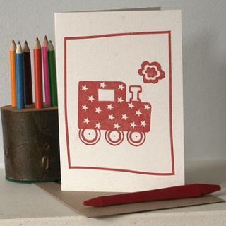 big red train blank letter press card by scamp