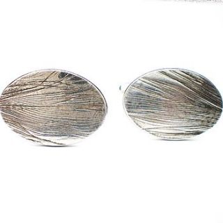 feather imprint silver cufflinks by ali bali jewellery