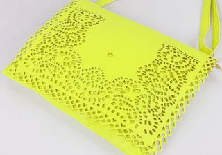 yellow laser cut bag by sugar + style
