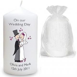 personalised bride and groom wedding candle by sleepyheads