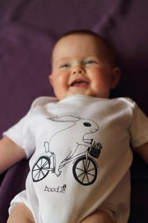 organic 'bunny on a bike' baby grow by boodle