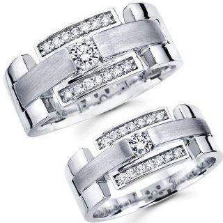 Matching His & Hers 14K White Gold Diamond Wedding Bands Jewelry