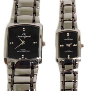Charles Raymond His & Hers Designer Watches Silver/Gunmetal Black Bracelet, Black Face w/Diamond Accents Watch Set Watches