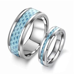 Tungsten Carbon Fiber Couple Rings Set for Wedding, Engagement, Promise, Anniversary R022 (His Size 7, 8, 9, 10; Hers Size 5, 6, 7, 8). Please Email Sizes Jewelry