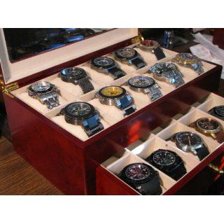Watch Box for 20 Watches Burlwood Matte Finish XL Extra Large Compartments Soft Cushions Clearance Window Watches