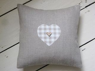 handmade linen applique heart cushion by ticketty boo