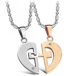 His & Hers Matching Set Titanium Couple Pendant Necklace Korean Love Style in a Gift Box (ONE PAIR) Jewelry