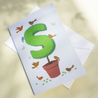personalised topiary alphabet letter card by glyn west design