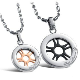 His & Hers Matching Set Titanium Stainless Steel Couple Pendant Necklace Korean Love Style in a Gift Box (ONE PAIR) Locket Necklaces Jewelry