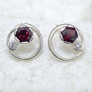 garnet & white sapphire stud earrings by lilia nash jewellery