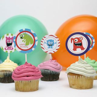 set of 12 monster cupcake toppers by peach blossom