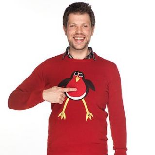 squeaky jingly robin christmas jumper by woolly babs christmas jumpers