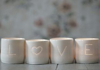 set of love porcelain tea lights by luna lighting