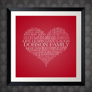 personalised heart family word art print by cherry pete