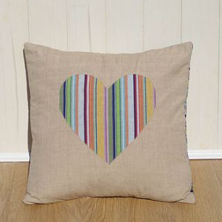 stripy heart organic cotton cushion cover by clothkat