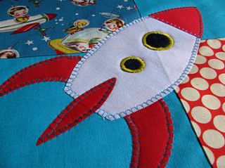 retro rockets handmade pram quilt by these charming things