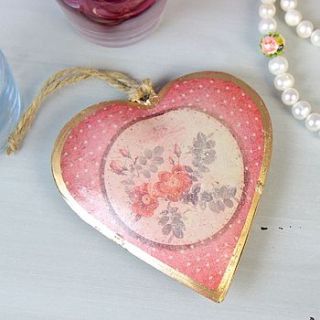 floral vintage hanging heart decoration by lisa angel homeware and gifts
