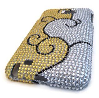 Samsung Galaxy Note Gold Silver Swirl Bling Jewel Gem Case Skin Cover Protector i9220 N7000 i717 Cell Phones & Accessories