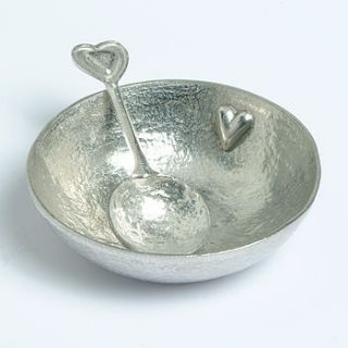 pewter heart bowl and spoon set by glover & smith