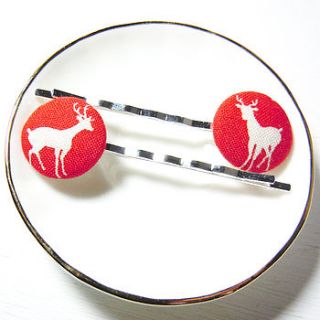 red deer fabric hair clips by kaela mills