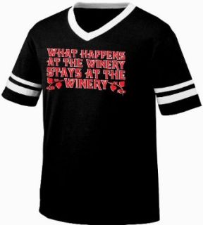 What Happens At The Winery, Stays At The Winery Mens Ringer T shirt, Trendy Funny Wine Sayings V neck Shirt Clothing