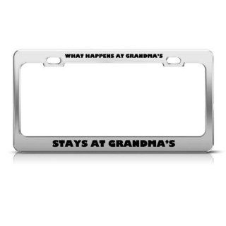 What Happens At Grandma Stays Humor Funny Metal License Plate Frame Tag Holder Automotive