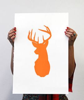 fluorescent orange stag / screen print by moha london