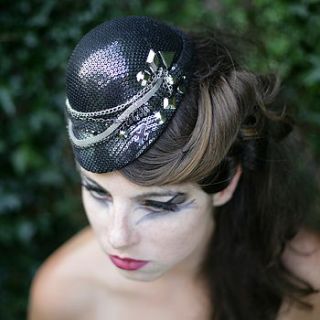 ria sequin hat with studs and chains by the headmistress