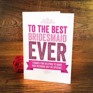 best bridesmaid thank you card by a is for alphabet