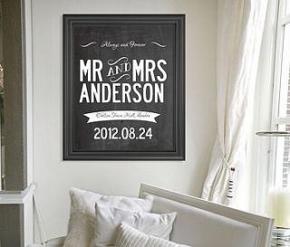 personalised wedding mr and mrs print by i love design