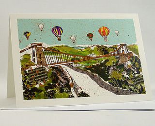 balloons over the bridge greetings card by emmeline simpson