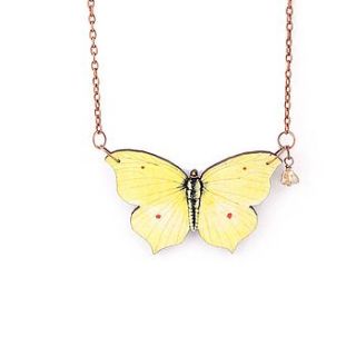 yellow wooden butterfly necklace by artysmarty