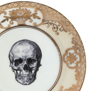 upcycled skull design gold salad plate by melody rose