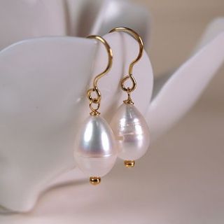 22k gold plated pearl drop earrings by begolden