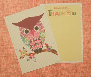 12 personalised child's owl thank you cards by petra boase