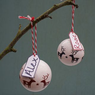 personalised ceramic reindeer bauble by sparks living